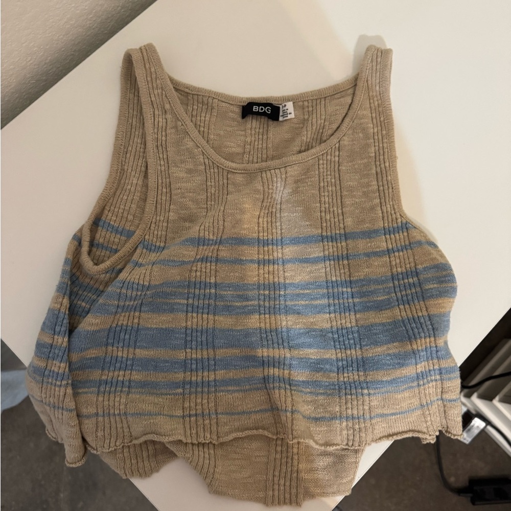 BDG Tan and Blue Ribbed Sleeveless Tank Top
